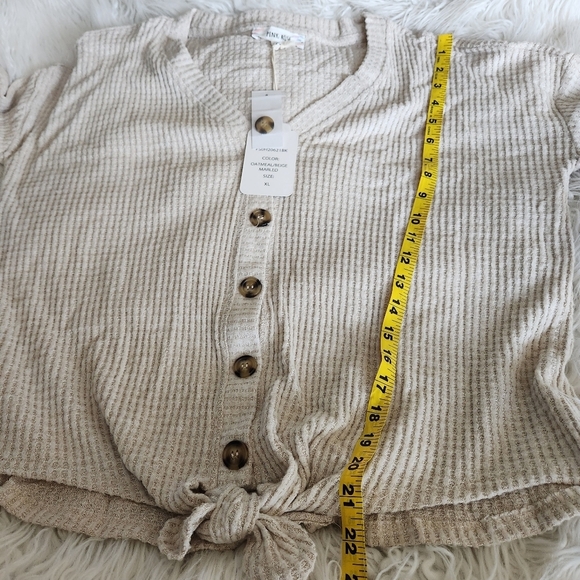 NWT Pink Rose Women's Cardigan V-Neck‎ Waffle Knit Long Sleeves Tie Knot XL - Picture 9 of 14